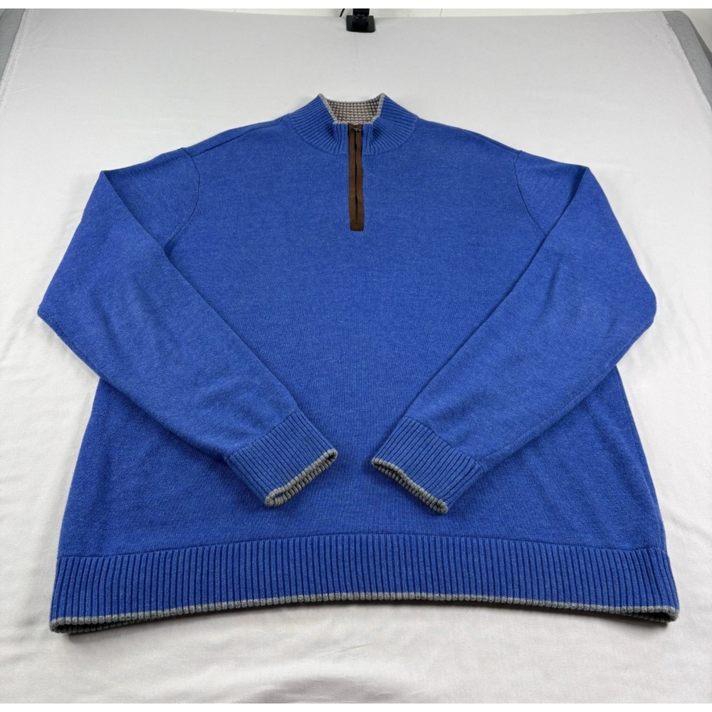 Robert Graham Sweater Mens 2XL Blue Flip Cuff 1/4 Zip‎ Pullover Classic Fit
